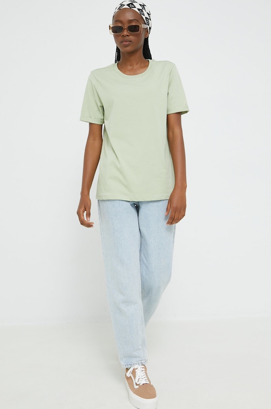 Pieces t-shirt bawełniany 17086970.Swamp zielony AA00