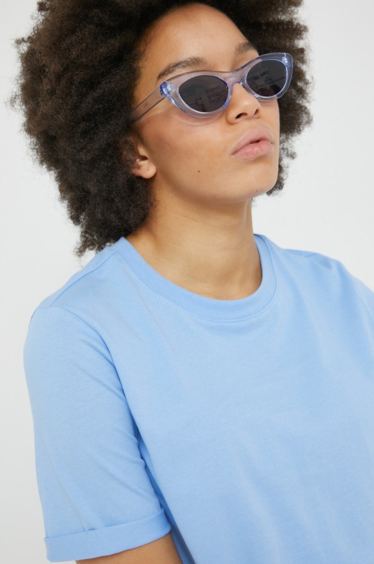Pieces t-shirt bawełniany niebieski 17086970.VistaBlue