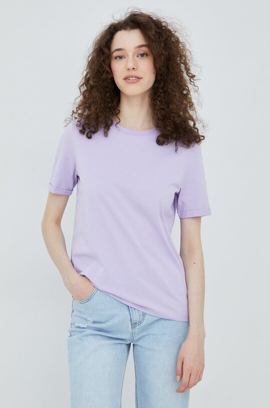 Pieces t-shirt bawełniany Ria bawełna fioletowy 17086970.Lavender