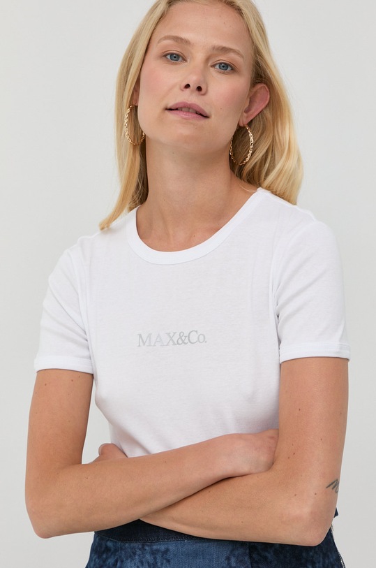 Bavlněné tričko MAX&Co. kulatý bílá 49749122