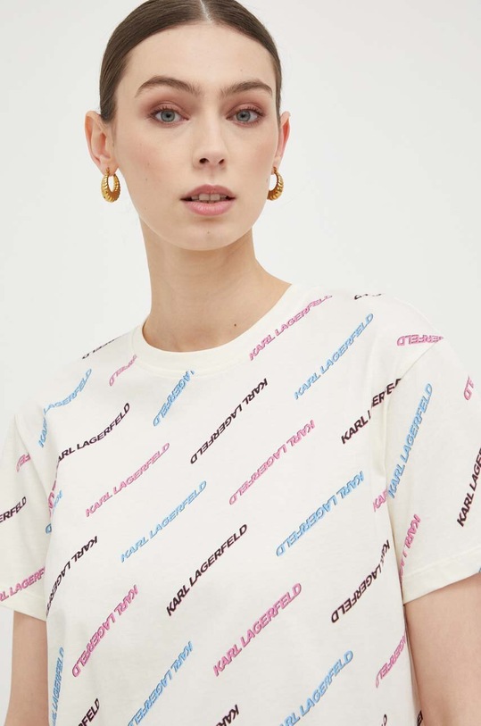 Karl Lagerfeld t-shirt bawełniany beżowy 225W1700