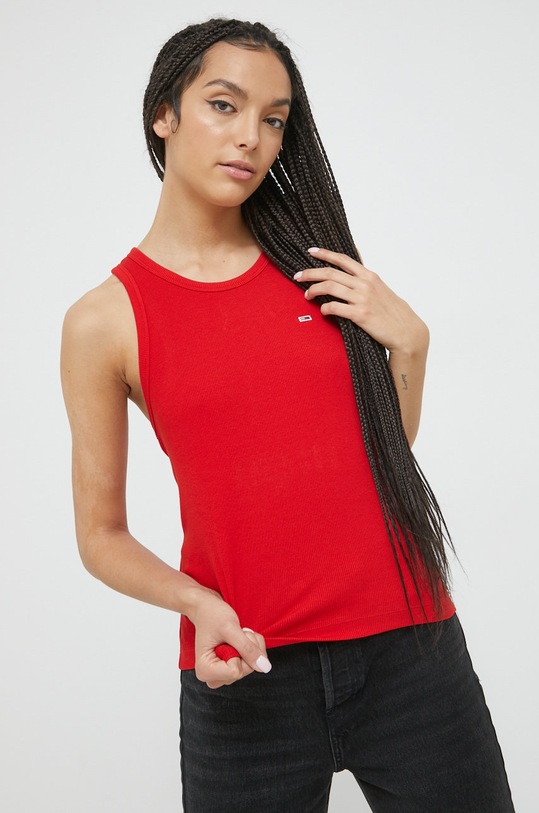 Tommy Jeans top DW0DW12548.NOS z elastanem czerwony DW0DW12548.NOS