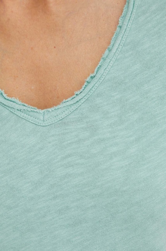 Βαμβακερή μπλούζα με μακριά μανίκια American VintageT-SHIRT ML COL V SON02B τιρκουάζ