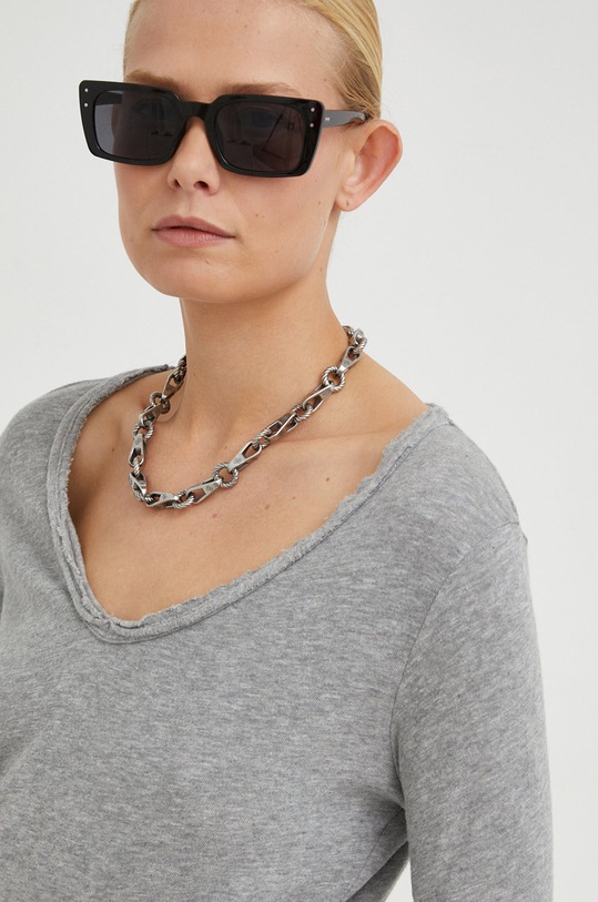 Bavlněné tričko s dlouhým rukávem American Vintage T-SHIRT ML COL V šedá SON02B