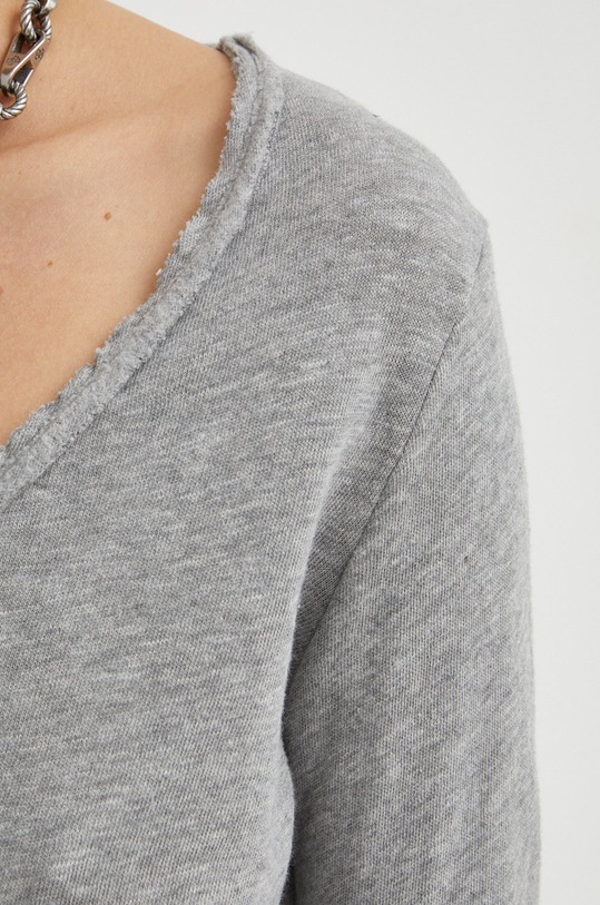 Bavlněné tričko s dlouhým rukávem American Vintage T-SHIRT ML COL V SON02B šedá