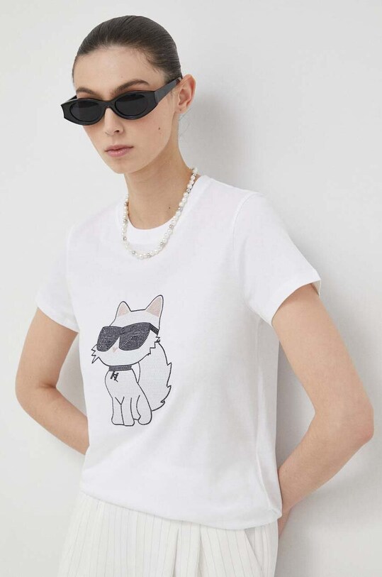 Хлопковая футболка Karl Lagerfeld regular белый 230W1771