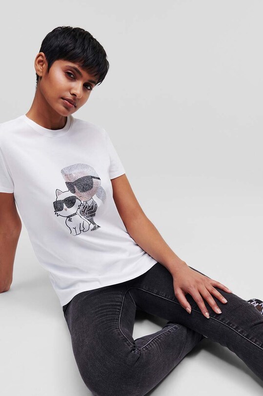 Bavlněné tričko Karl Lagerfeld 230W1772 bílá