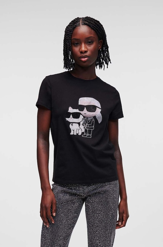 Karl Lagerfeld tricou din bumbac imprimeu negru 230W1772