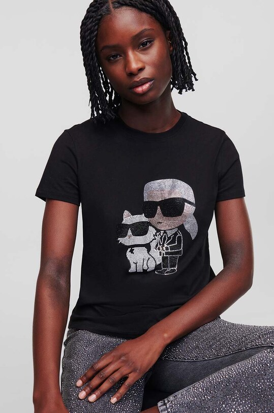 Хлопковая футболка Karl Lagerfeld чёрный 230W1772