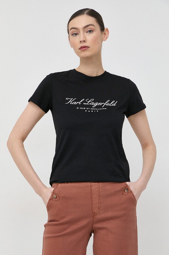 Bavlněné tričko Karl Lagerfeld nášivka černá 231W1701