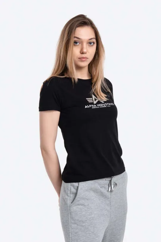 Βαμβακερό μπλουζάκι Alpha Industries New Basic T Foil Print βαμβάκι μαύρο 196051FP.530