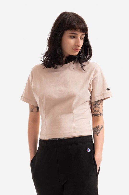 Хлопковая футболка Champion Crewneck хлопок бежевый 115142