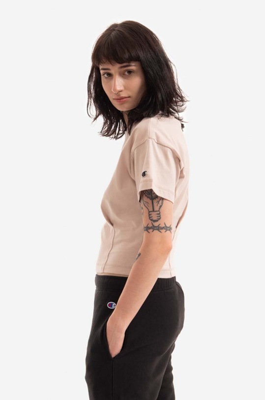 Хлопковая футболка Champion Crewneck 115142 бежевый