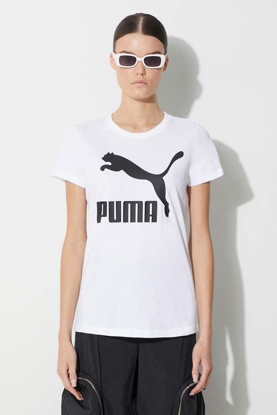 Βαμβακερό μπλουζάκι Puma Classic Logo Tee κανονικό λευκό 530076.02
