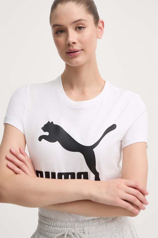 Puma t-shirt bawełniany Classic Logo Tee biały 530076.02