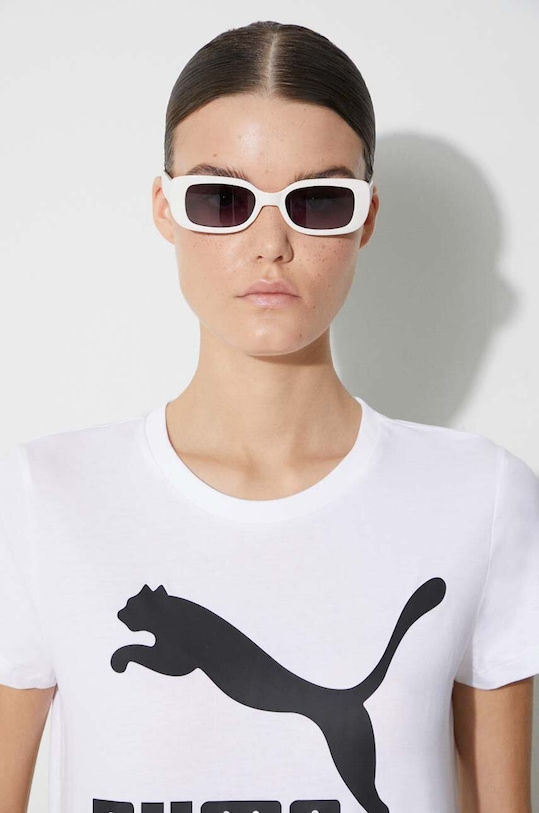 Βαμβακερό μπλουζάκι Puma Classic Logo Tee 530076.02 λευκό