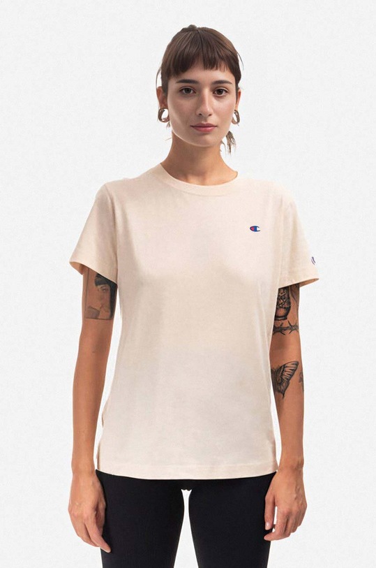 Bavlněné tričko Champion Crewneck T-Shirt regular béžová 113360