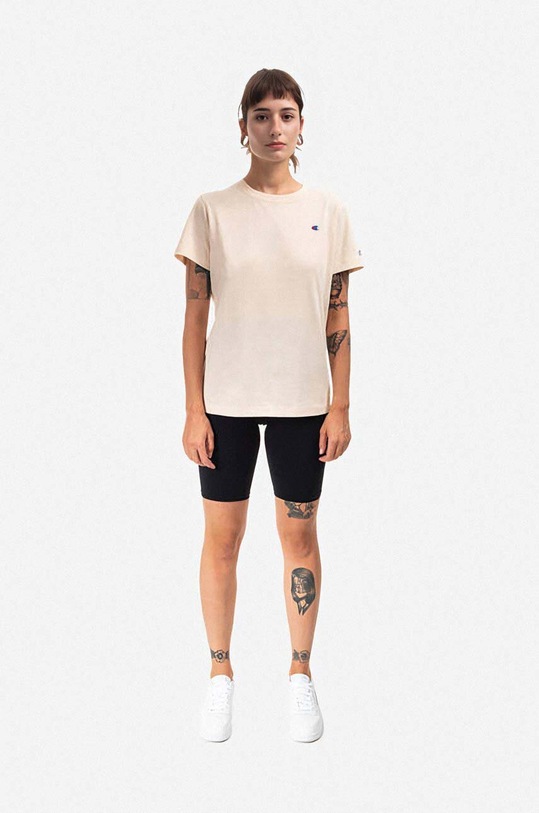 Bavlněné tričko Champion Crewneck T-Shirt 113360 béžová AA00