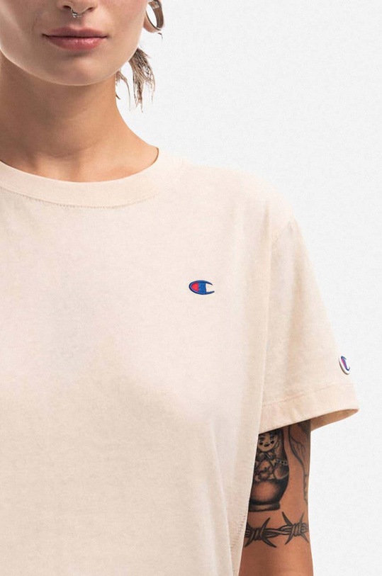 Bavlněné tričko Champion Crewneck T-Shirt béžová 113360