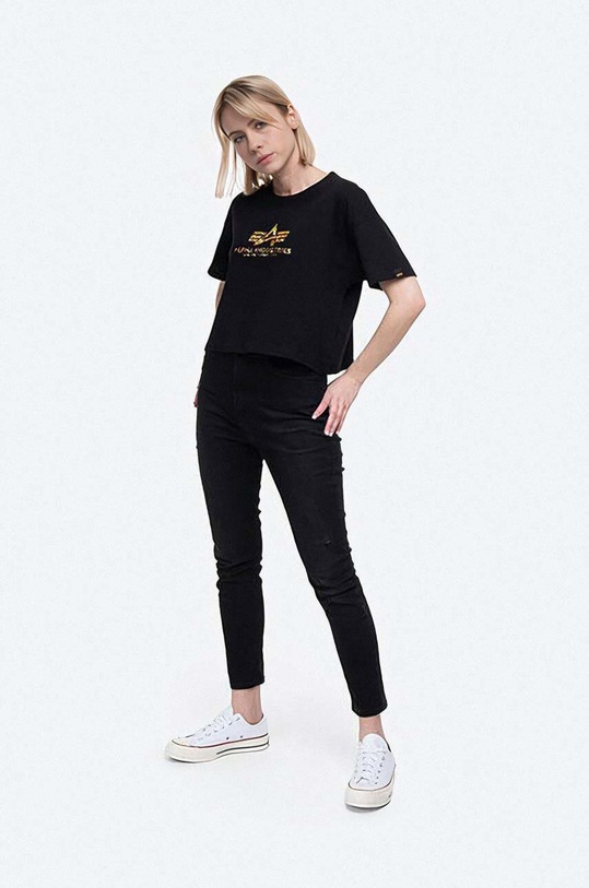 Alpha Industries cotton T-shirt Basic Tee COS Hol. Print Wmn 116050HP.600 black AA00