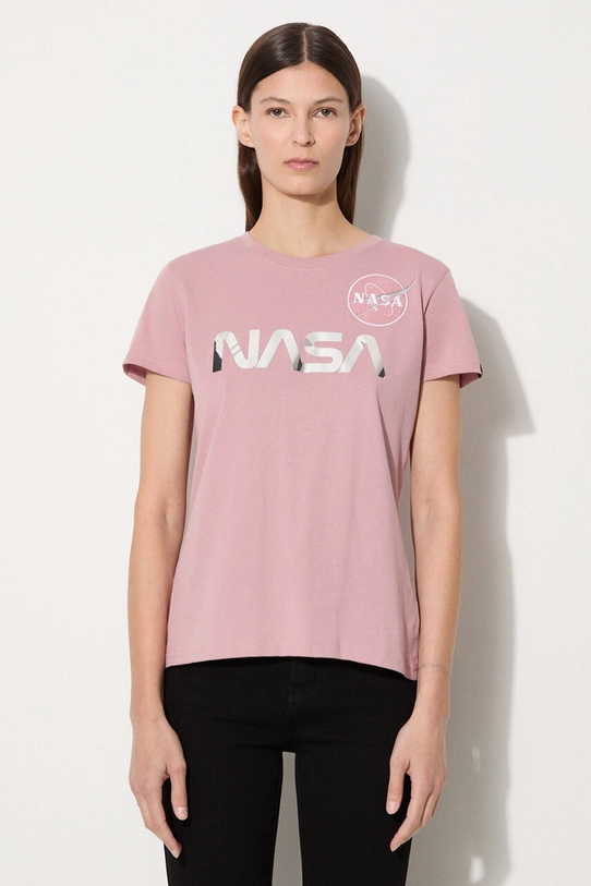 Alpha Industries t-shirt bawełniany NASA PM nadruk różowy 198053.487