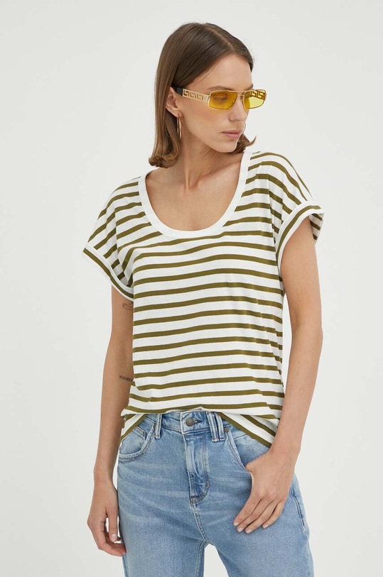 Bavlnené tričko Marc O'Polo pásiky zelená M06206751079