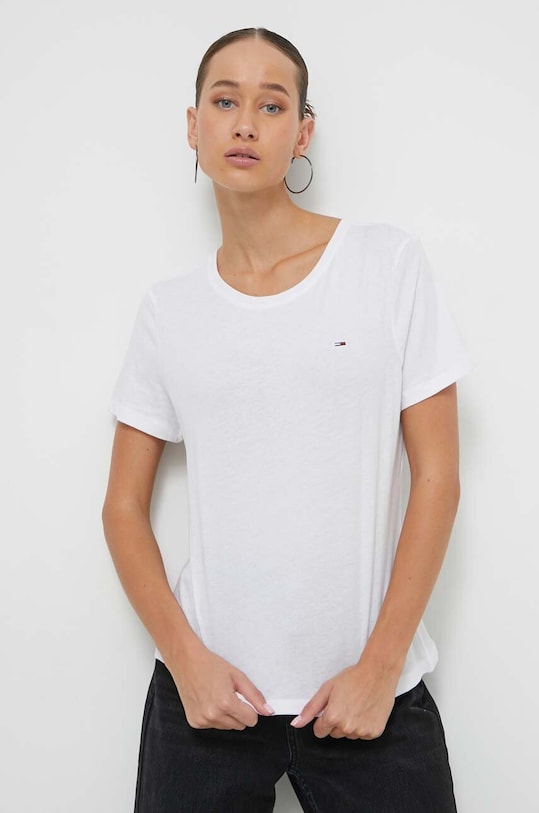 Tommy Jeans tricou din bumbac uni alb DW0DW14616.NOS