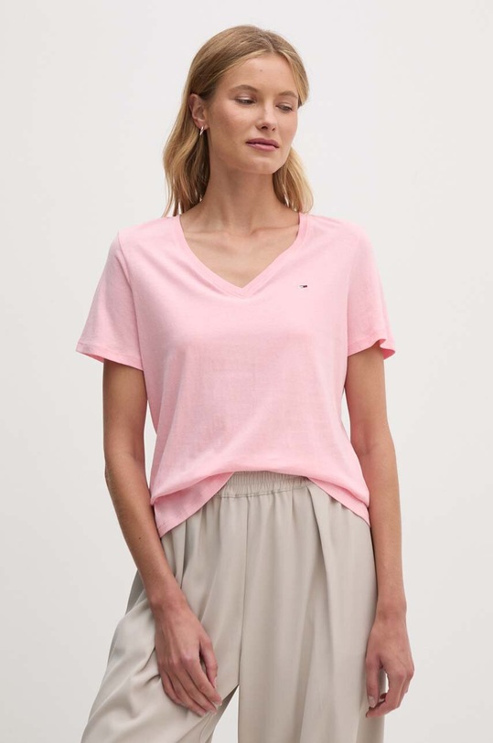 Odzież Tommy Jeans t-shirt bawełniany DW0DW14617.NOS różowy