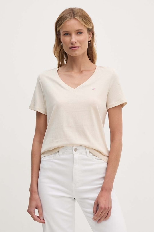 Bavlněné tričko Tommy Jeans béžová DW0DW14617.NOS