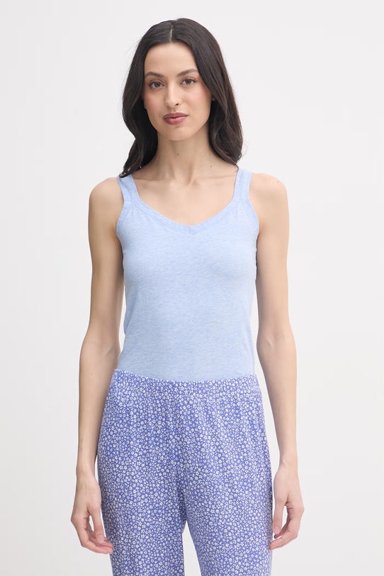 United Colors of Benetton top damski bawełniany z elastanem niebieski 3ZQM1H291