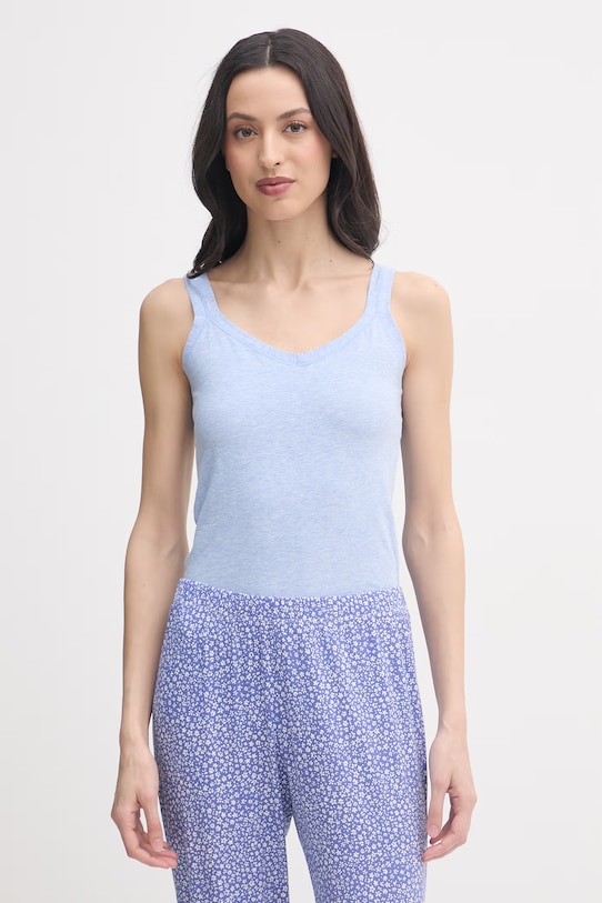 United Colors of Benetton top damski bawełniany z elastanem niebieski 3ZQM1H291