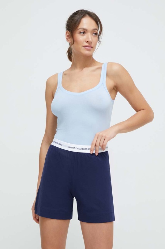 United Colors of Benetton top de damă din bumbac cu elastan melanj albastru 3ZQM1H291