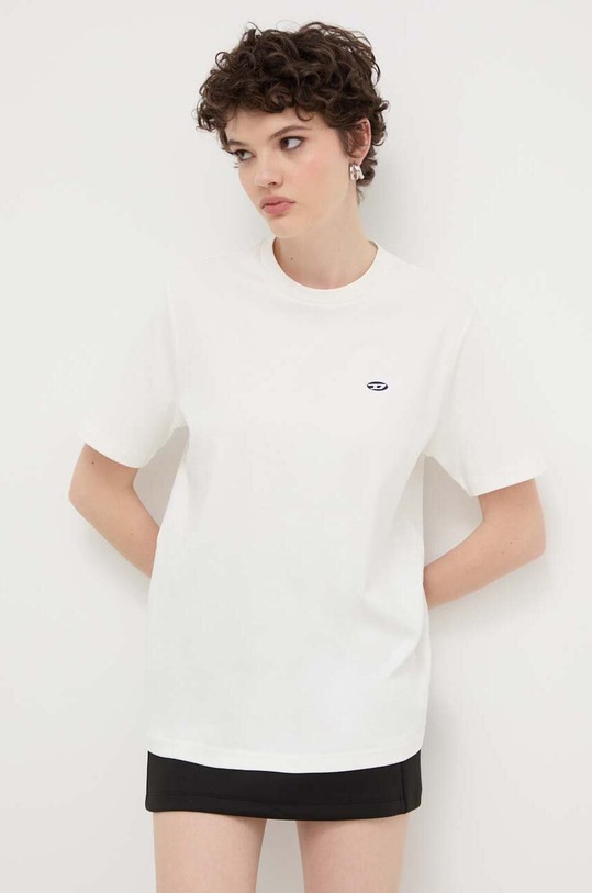 Diesel t-shirt bawełniany T-JUSTINE-DOVAL-PJ aplikacja beżowy A09558.0AIJU