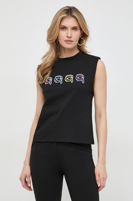 Karl Lagerfeld top bawełniany regular czarny 241W1701