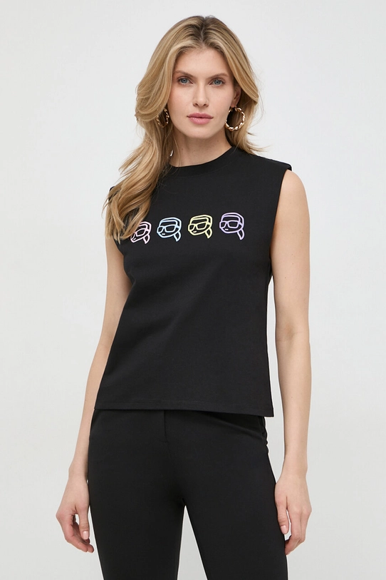 Karl Lagerfeld top din bumbac imprimeu negru 241W1701