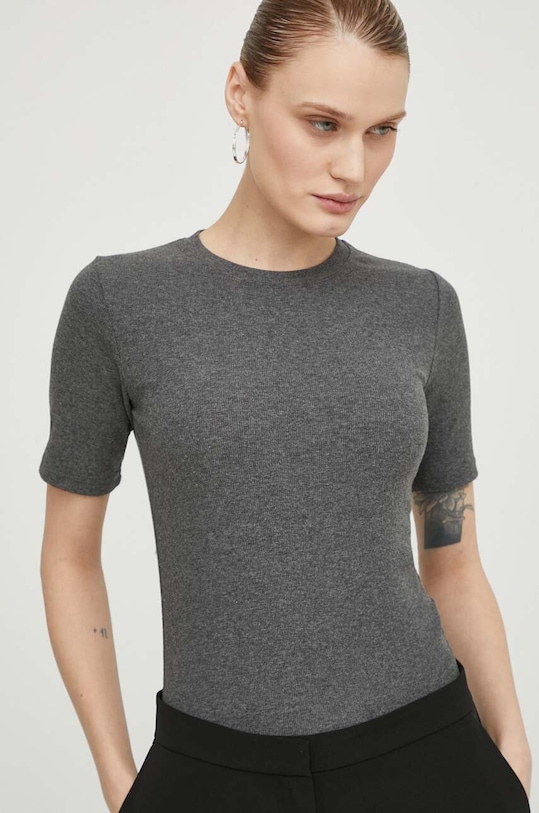 Samsoe Samsoe t-shirt SAALEXO z elastanem szary F10000005