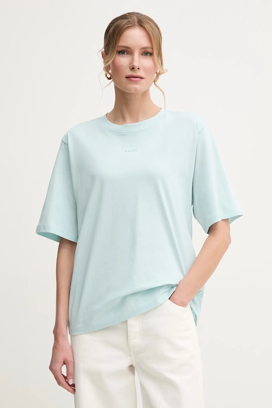 Bavlněné tričko BOSS Orange C Enis Small Logo kulatý modrá 50523256