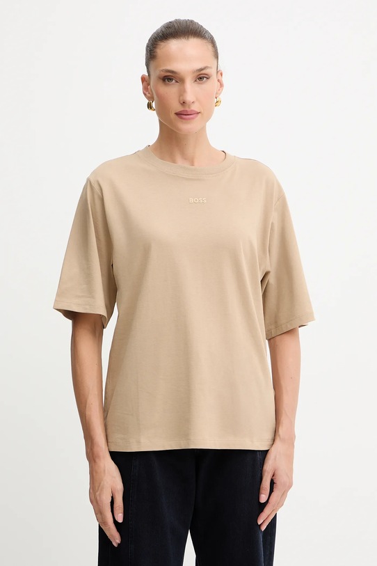 Хлопковая футболка BOSS Orange бежевый 50523256