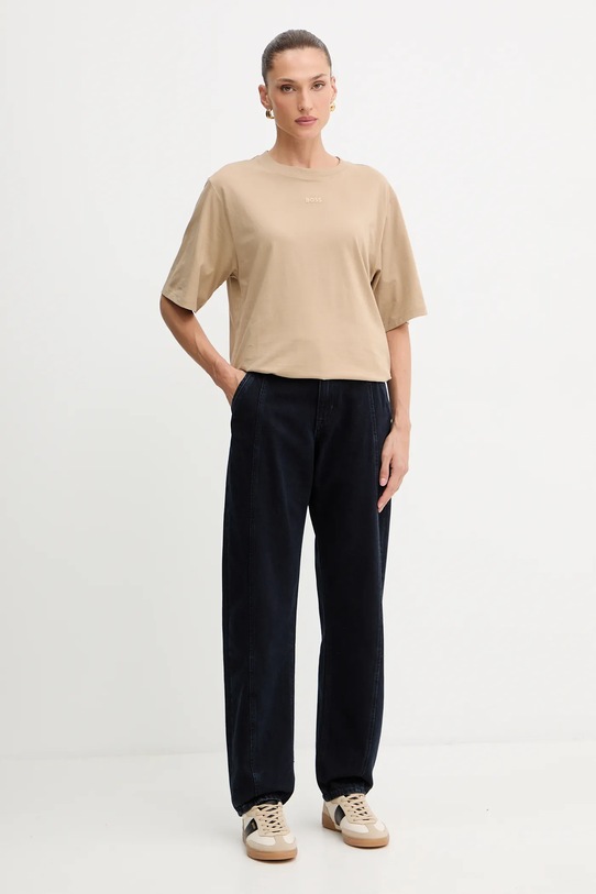 Хлопковая футболка BOSS Orange 50523256 бежевый NC00