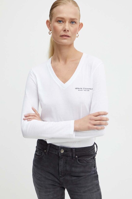 Хлопковый лонгслив Armani Exchange белый 8NYT89.YJG3Z.NOS