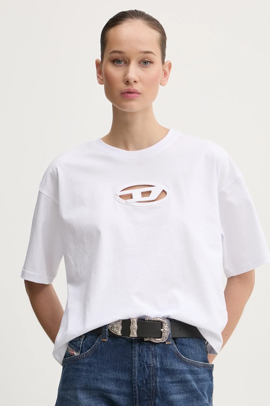 Diesel tricou din bumbac T-BUXT-CROP-OD imprimeu alb A15096.0NIAX