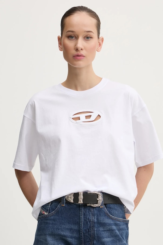 Pamučna majica Diesel T-BUXT-CROP-OD natpis bijela A15096.0NIAX