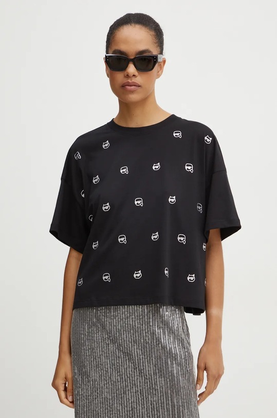 Bavlněné tričko Karl Lagerfeld kulatý černá 246W1701