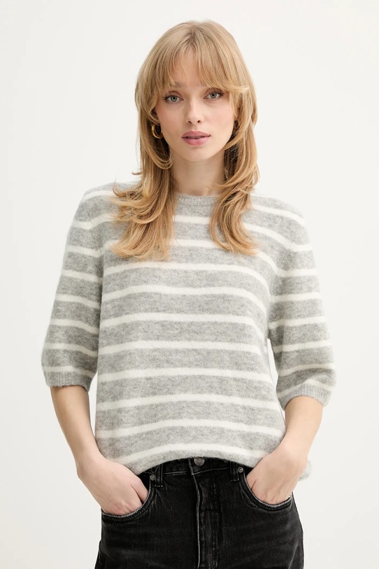 Gestuz sweter z dodatkiem wełny okrągły szary 10909814