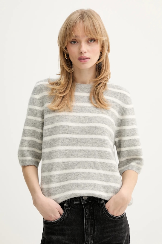 Gestuz sweter z dodatkiem wełny okrągły szary 10909814