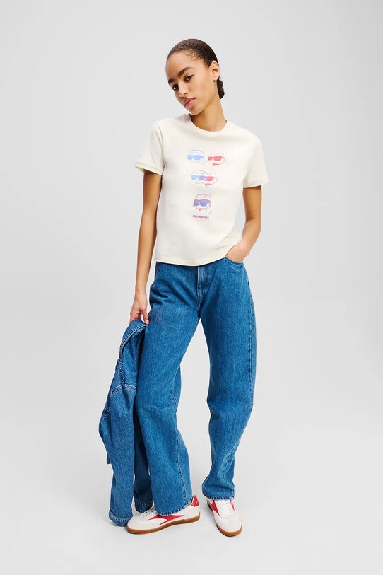 Karl Lagerfeld tricou din bumbac bej A2W17112