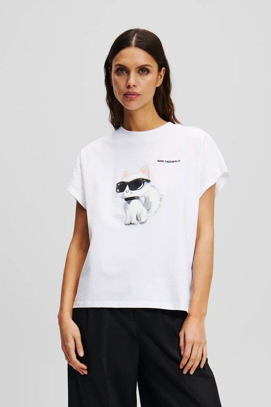 Karl Lagerfeld t-shirt bawełniany nadruk biały A2W17115