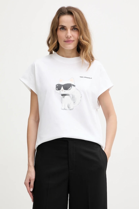 Karl Lagerfeld tricou din bumbac IKON AQUARELLE print alb A2W17115