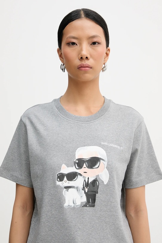 Βαμβακερό μπλουζάκι Karl Lagerfeld IKON γκρί A3W17077