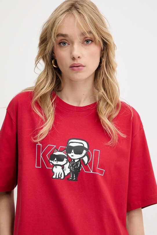 Karl Lagerfeld pamut póló piros A3W17084